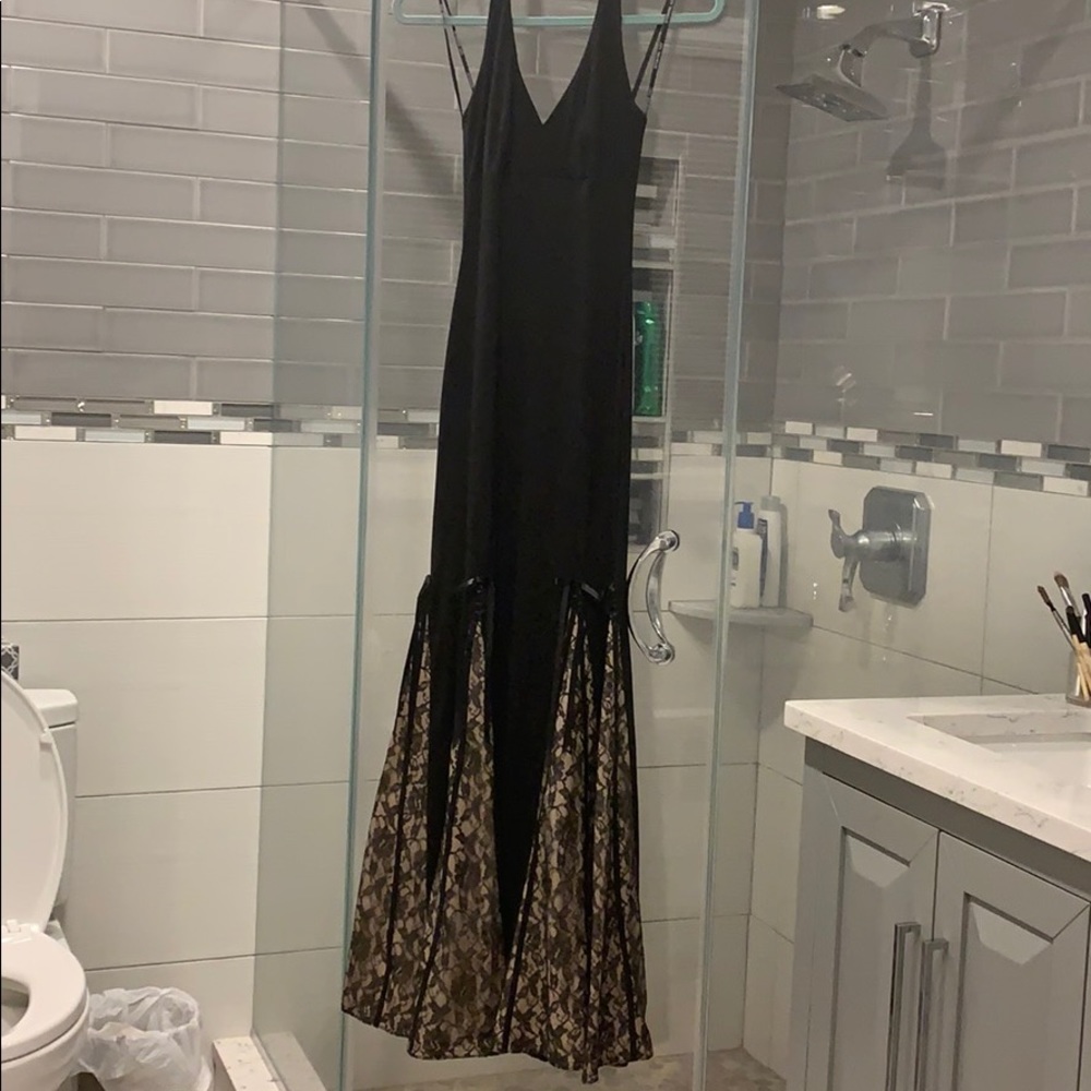 Black fitted formal halter dress/lace, bow details